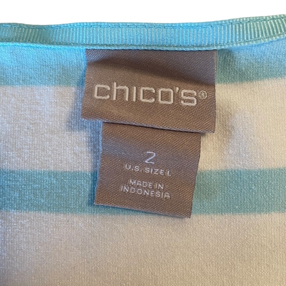 Chicos Square Neck 3/4 Sleeve Top, Aqua and White Stripes Large - Picture 4 of 6